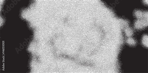 A grayscale portrait of a woman's face partially obscured by an object.