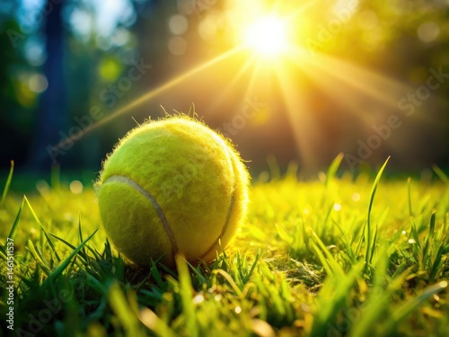 Long Exposure Tennis Ball Photography: Sunlit Yellow Ball on Green Grass