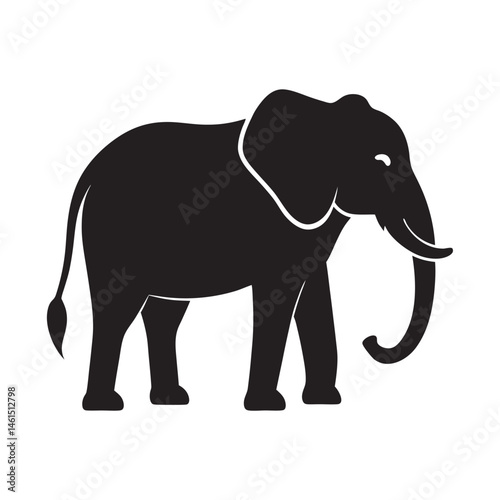 Elephant Silhouette with Raised Trunk on White