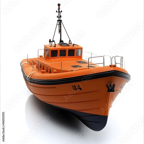 Orange rescue boat with white background. (2)