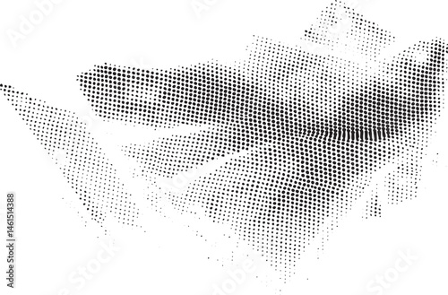 A grayscale abstract features a layered textured shape resembling a stylized eye.