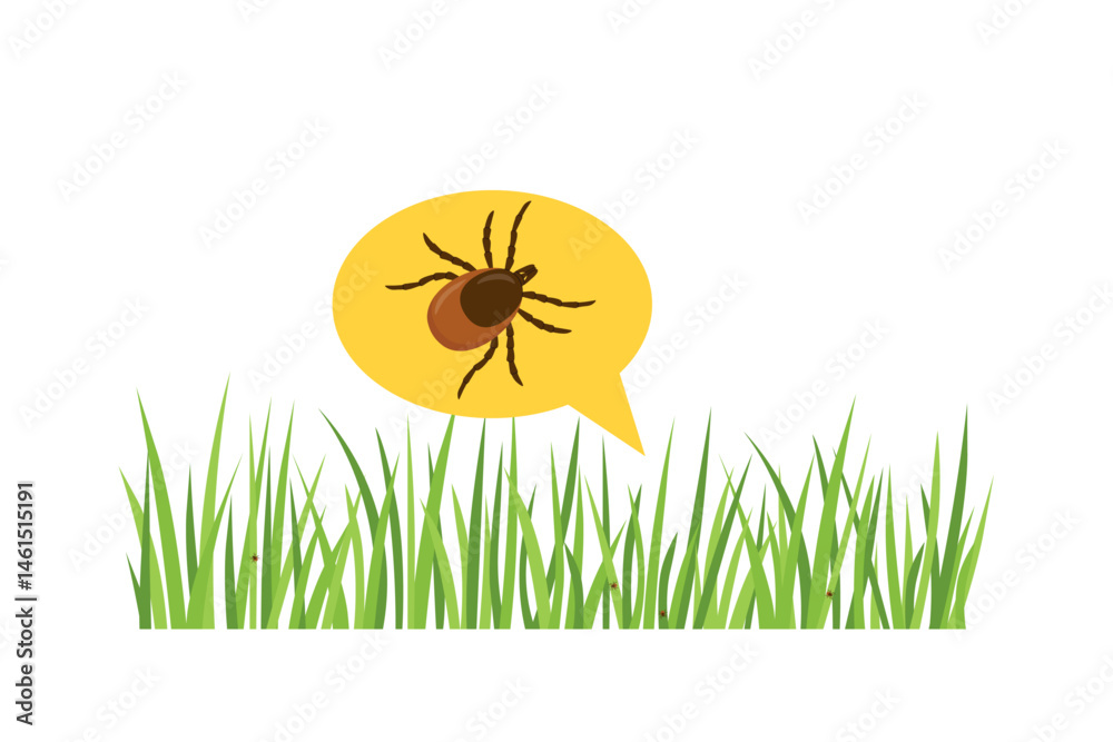 Fototapeta premium tick insect in the grass, ideal for educational materials, health awareness campaigns, lyme concept- vector illustration