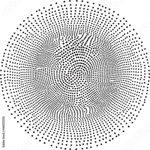 A dense spiraling of black dots radiates outward from a central point.