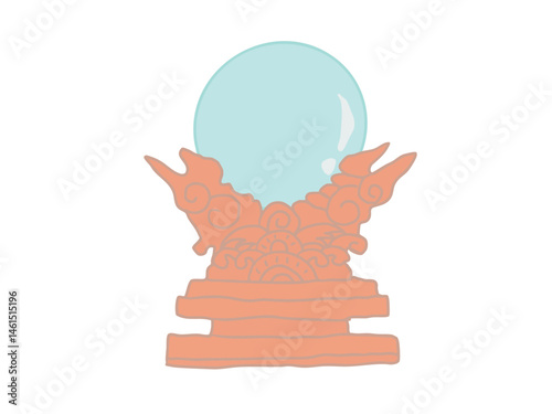 Illustration of a round mirror displayed in front of a Shinto altar