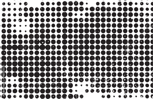 A dense grid of black and white circular dots creates a dynamic