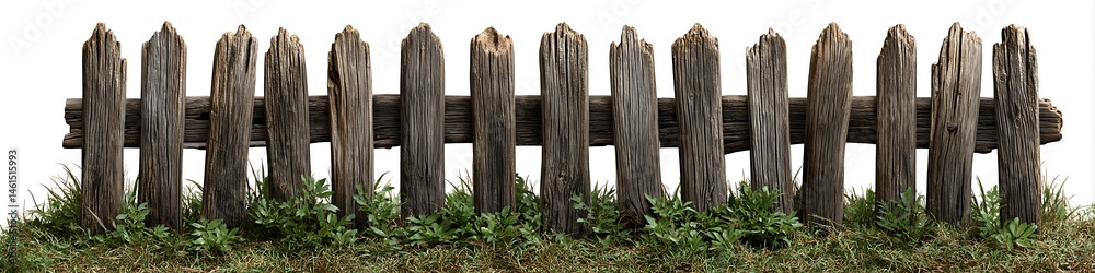 Obraz premium Rustic vintage wooden fence with weathered wood texture outdoor garden natural boundaries handmade rustic planks