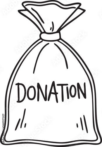 A simple drawstring bag displays the word 'Donation' prominently.