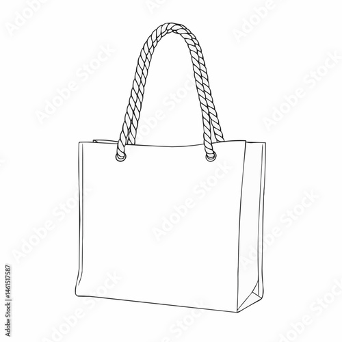 Minimalistic tote bag outline with rope handles  