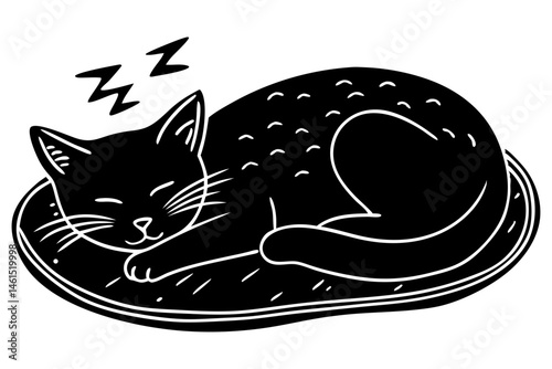 Silhouette of a cat curled up sleeping on a pillow design, cat, sleeping, pillow, curled up, pet, animal, feline, silhouette, vector, design, illustration, domestic, relax, rest, cute, comfortable