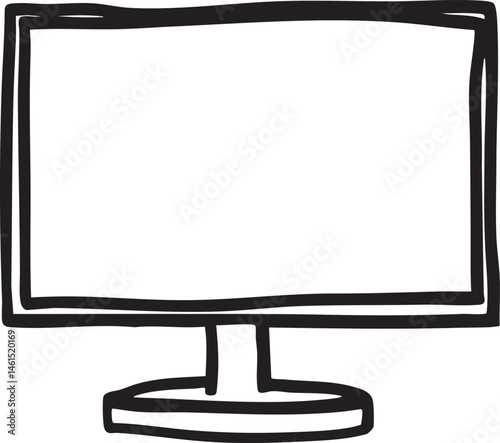 A simple black and white monitor stands on a circular base.
