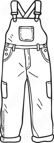 A simple of light blue overalls with straps and pockets.