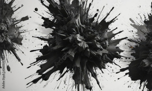 Abstract ink blotches with sharp geometric edges,  distressed,  rough,  texture