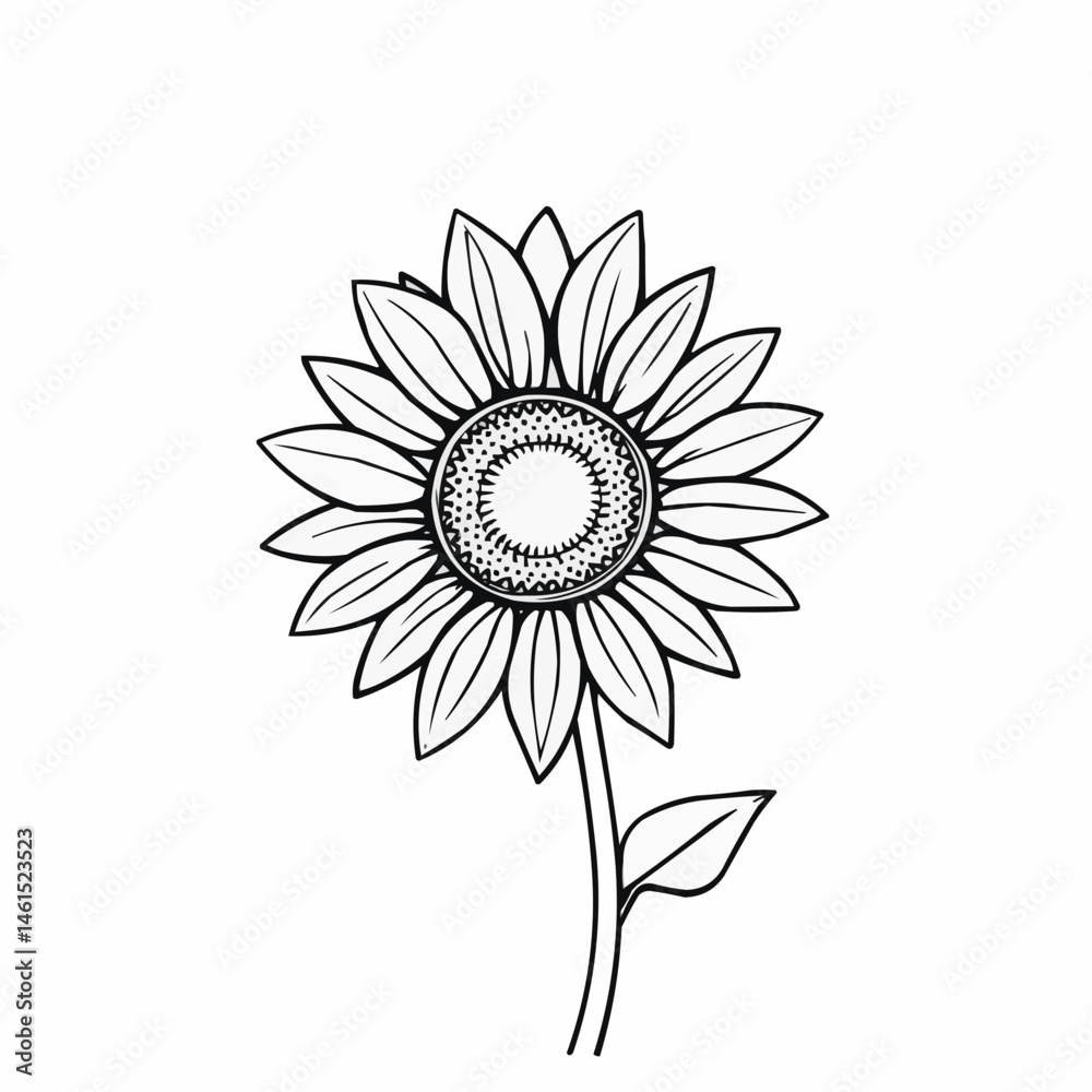 Fototapeta premium Black and White Sunflower Illustration Against White Background