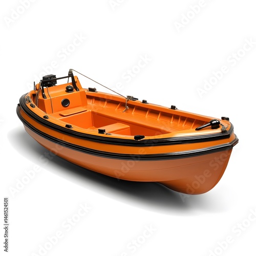Orange rescue boat with isolated.