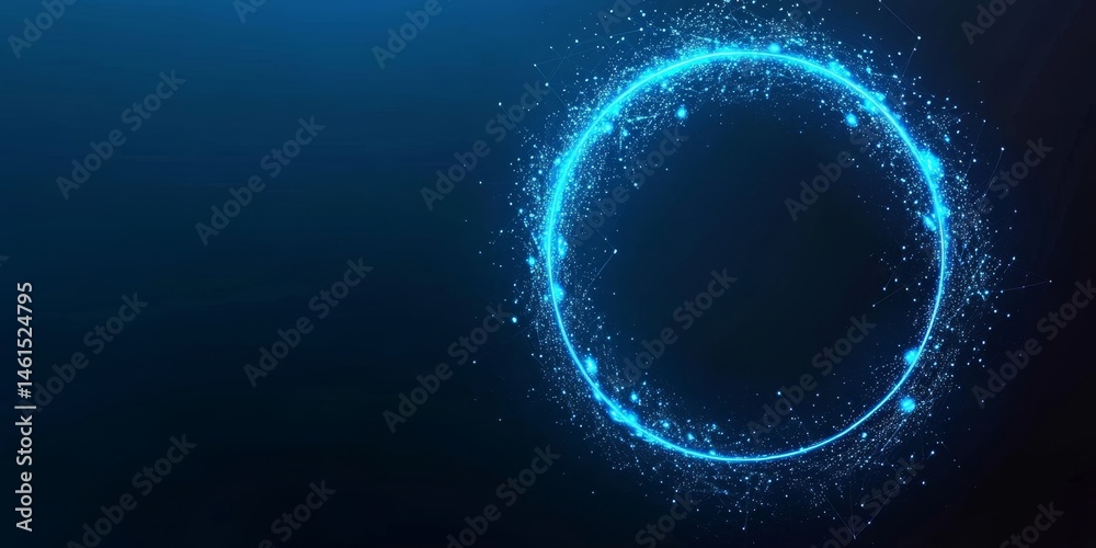 Obraz premium Abstract Technology Background With Glowing Blue Neon Circle On Dark Blue Background. 85 Characters