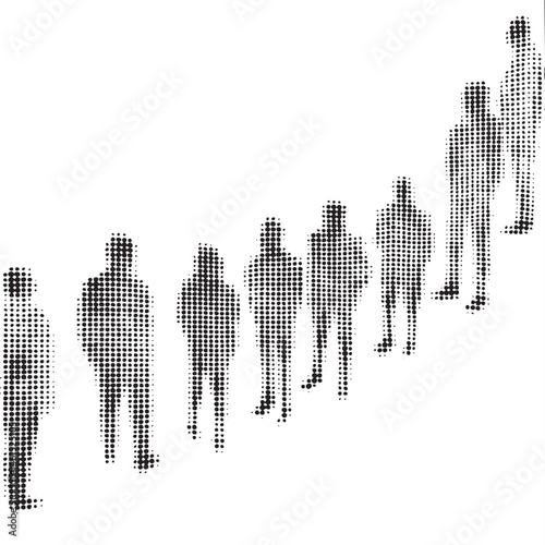 A series of silhouetted figures progressively increase in size.