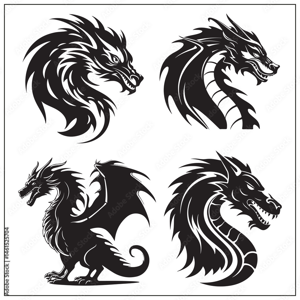 Fototapeta premium silhouette of a dragon set clipart