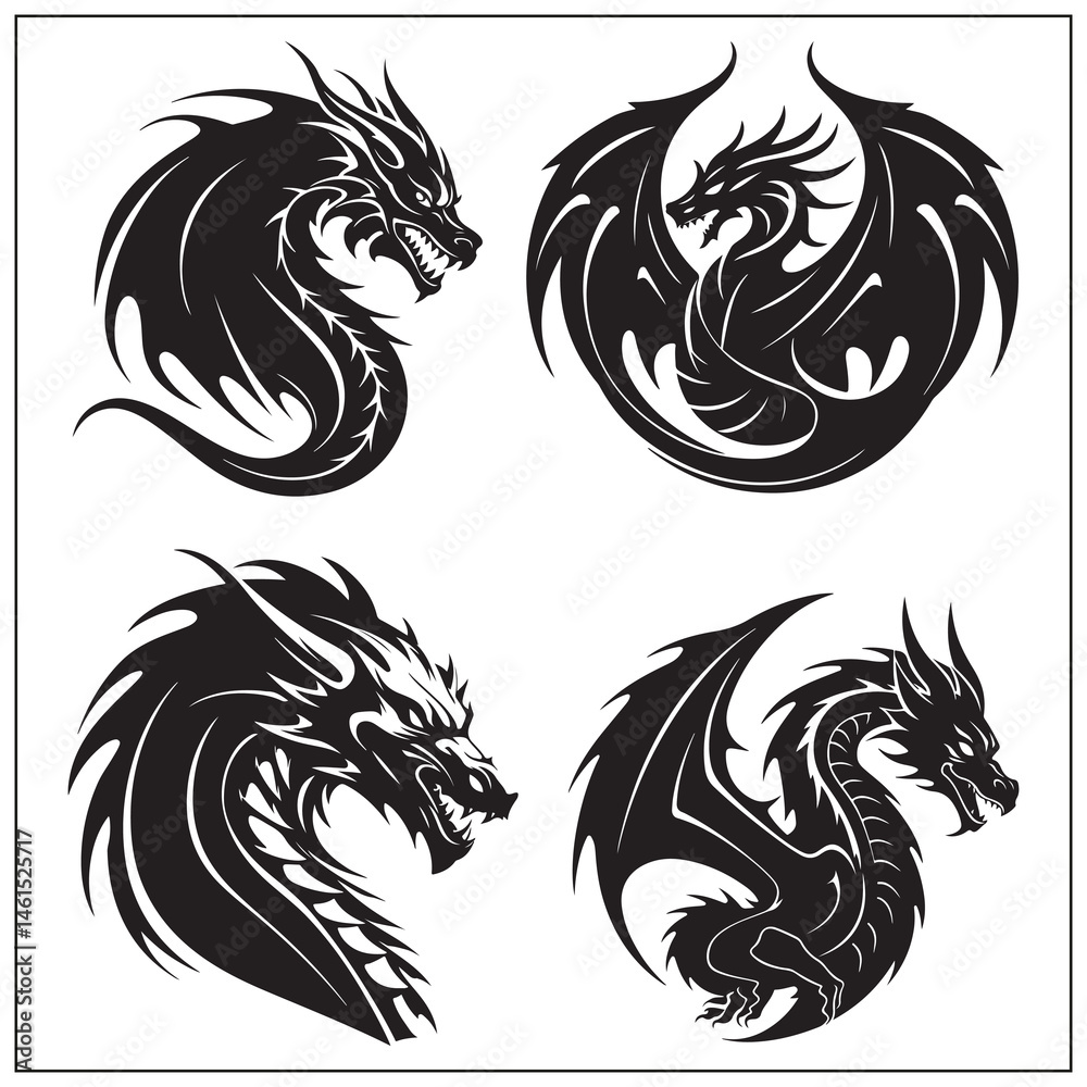 Fototapeta premium silhouette of a dragon set clipart