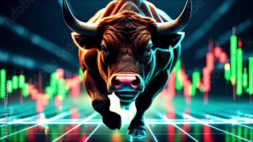 Bull market stock trading concept with stock chart and data visualization