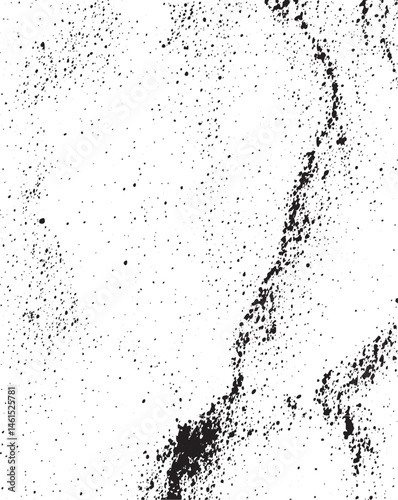 A dense textured black dominates a white background.