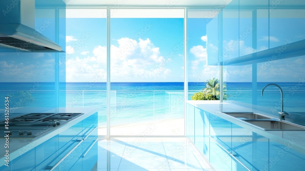 Fototapeta premium Turquoise Modern Kitchen Ocean View