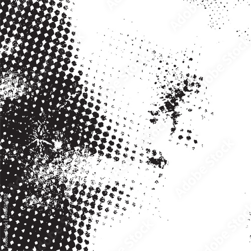 Abstract black and white with scattered dots.