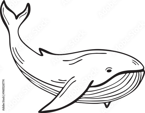 A stylized black and white of a breaching whale.
