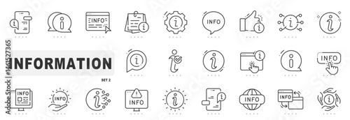 Set of information related line icons. Help, info, question etc. Editable stroke. Set 2