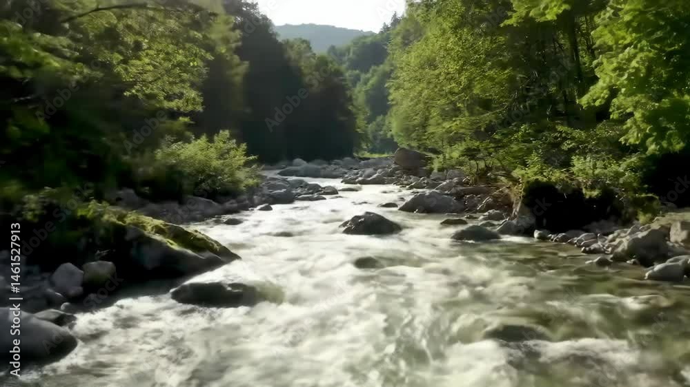 River Flowing Through Green Forest Landscape River Flowing Through Green Forest Landscape
