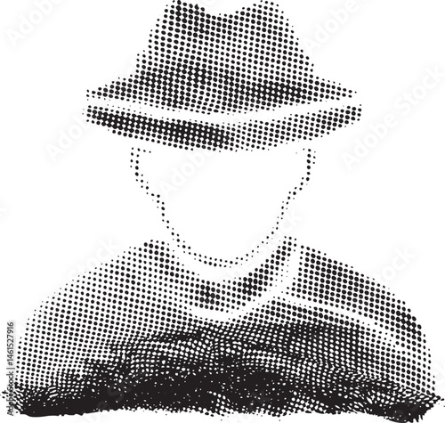 A shadowy figure wears a fedora and appears contemplative.