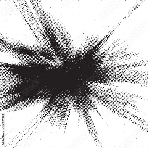 A dark central point explodes outward with radiating lines.