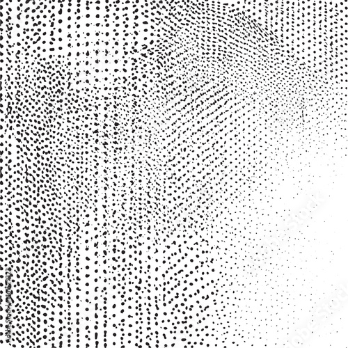 A dense field of black and white dots gradually transitions to a lighter gray.