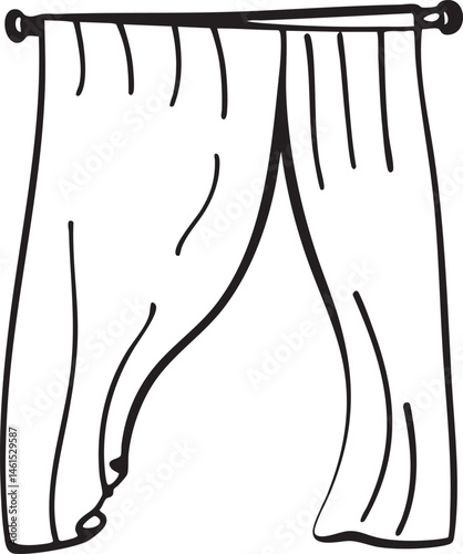 A simple curtain hangs from a horizontal bar.