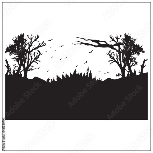 silhouette of a graveyard