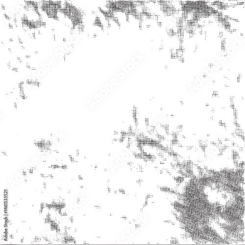 A textured black and white abstract of scattered dots.