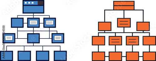 Two Hierarchical Data Structures Blue and Orange Nodes