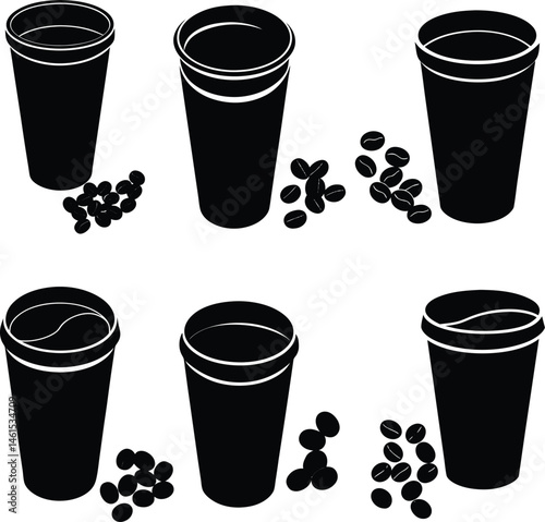 Coffee Cups and Beans Silhouettes for Cafe or Takeaway Menu