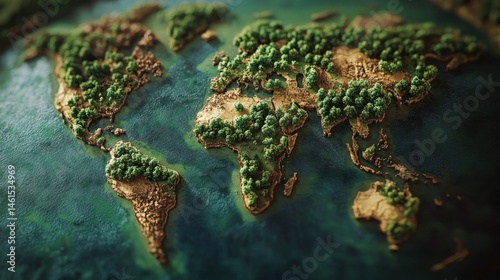 3 d world map with trees