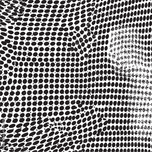 A dense abstract of interconnected black and white dots creates a textured surface.