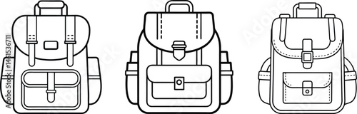 Backpacks travel bags black and white silhouette vector illustration symbol