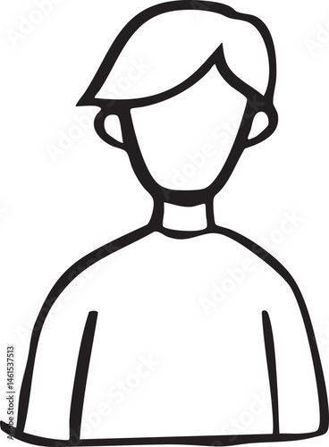 A young man's head and shoulders are depicted in a minimalist style.