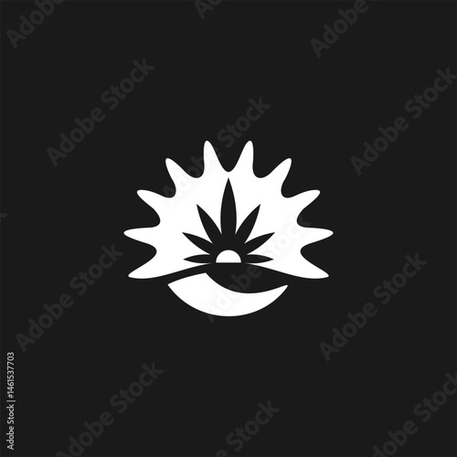 Minimalistic Cannabis and Sun Symbol for Wellness and Nature Concepts