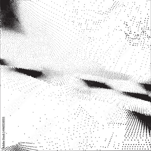 A close-up reveals a textured pointillist depiction of a human face.