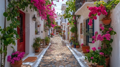 Fototapeta Naklejka Na Ścianę i Meble -  Charming, flower-filled alleyway