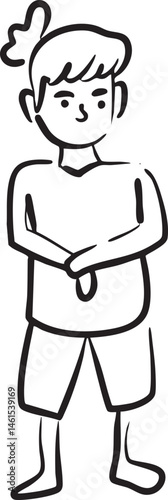 A young man stands with his arms crossed displaying a thoughtful expression.