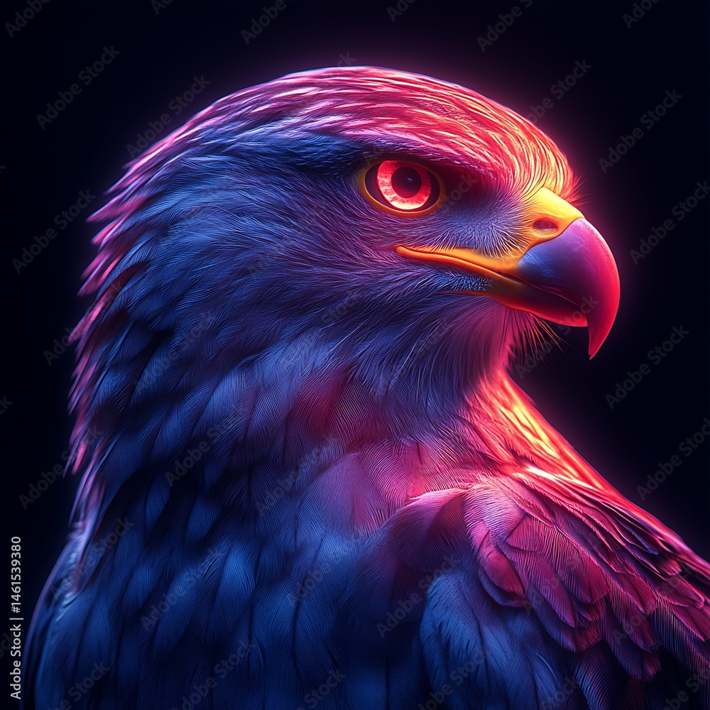 Fototapeta premium Majestic Eagle Portrait With Vibrant Neon Colors Detailed High Resolution Images