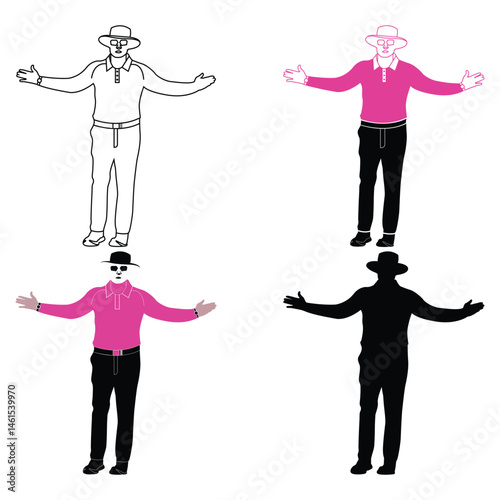  Cricket umpire signaling wide ball during cricket match
