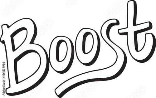 Bold stylized word 'Boost' in black and white.