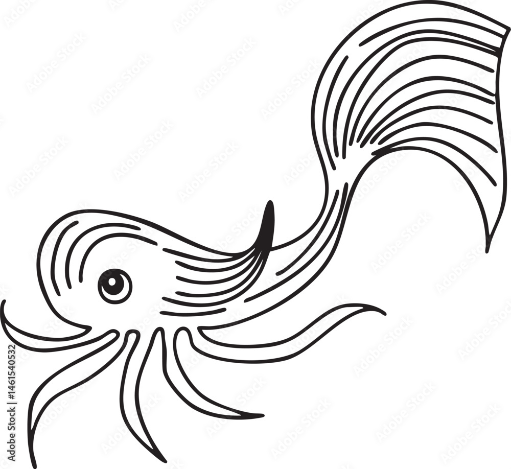 Fototapeta premium A stylized black and white of a cephalopod with eight tentacles.