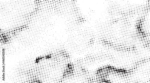 A grayscale portrait of a dog appears within a repeating dot
